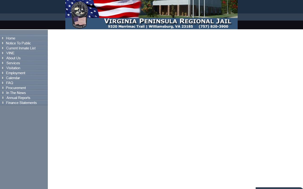 York County inmate population current inmate list frame for Virginia Peninsula Regional Jail