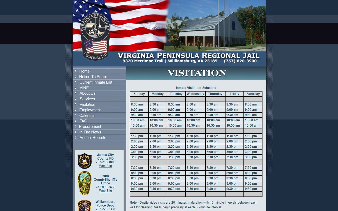 York County inmate records VPRJ video visitation schedule