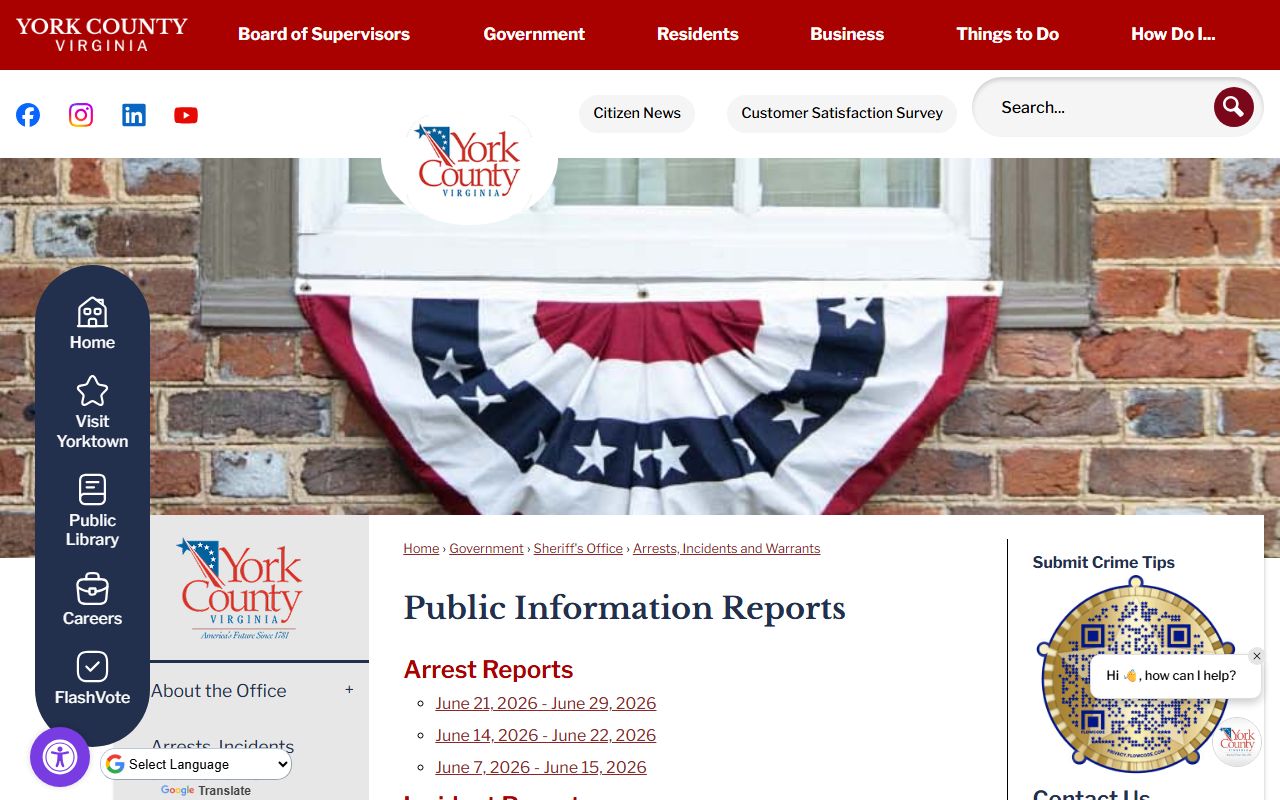 York County court records after jail arrest sheriff public information reports